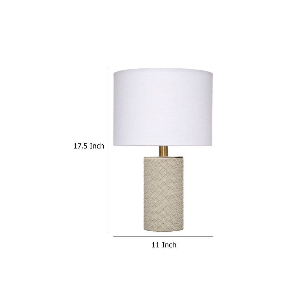 Myn Table Lamp, 18 Inch, White Linen Drum Shade, Gray Leather Base  -BM334556