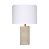 Myn Table Lamp, 18 Inch, White Linen Drum Shade, Gray Leather Base  -BM334556