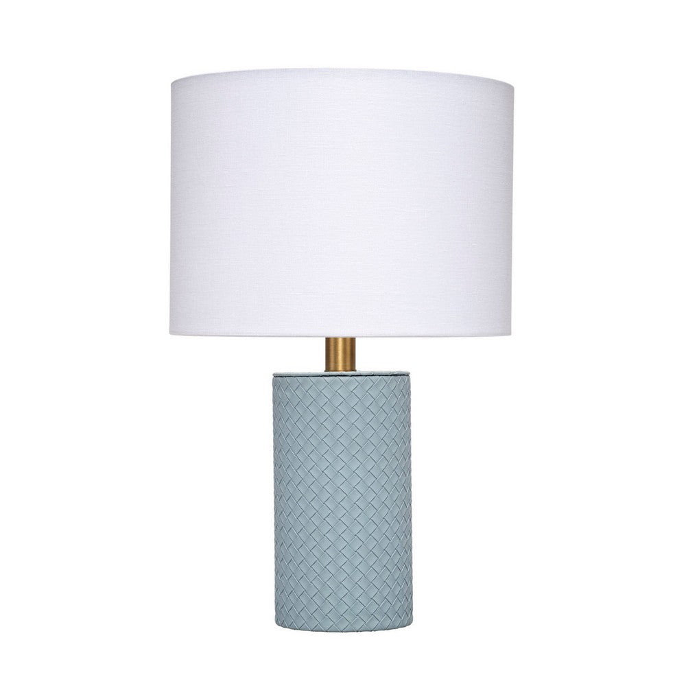 Myn Table Lamp, 18 Inch, White Linen Drum Shade, Blue Leather Base  -BM334557