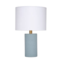 Myn Table Lamp, 18 Inch, White Linen Drum Shade, Blue Leather Base  -BM334557