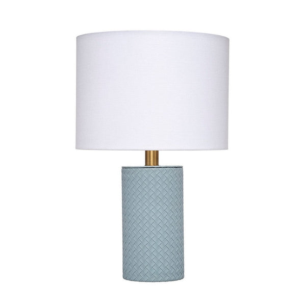 Myn Table Lamp, 18 Inch, White Linen Drum Shade, Blue Leather Base  -BM334557