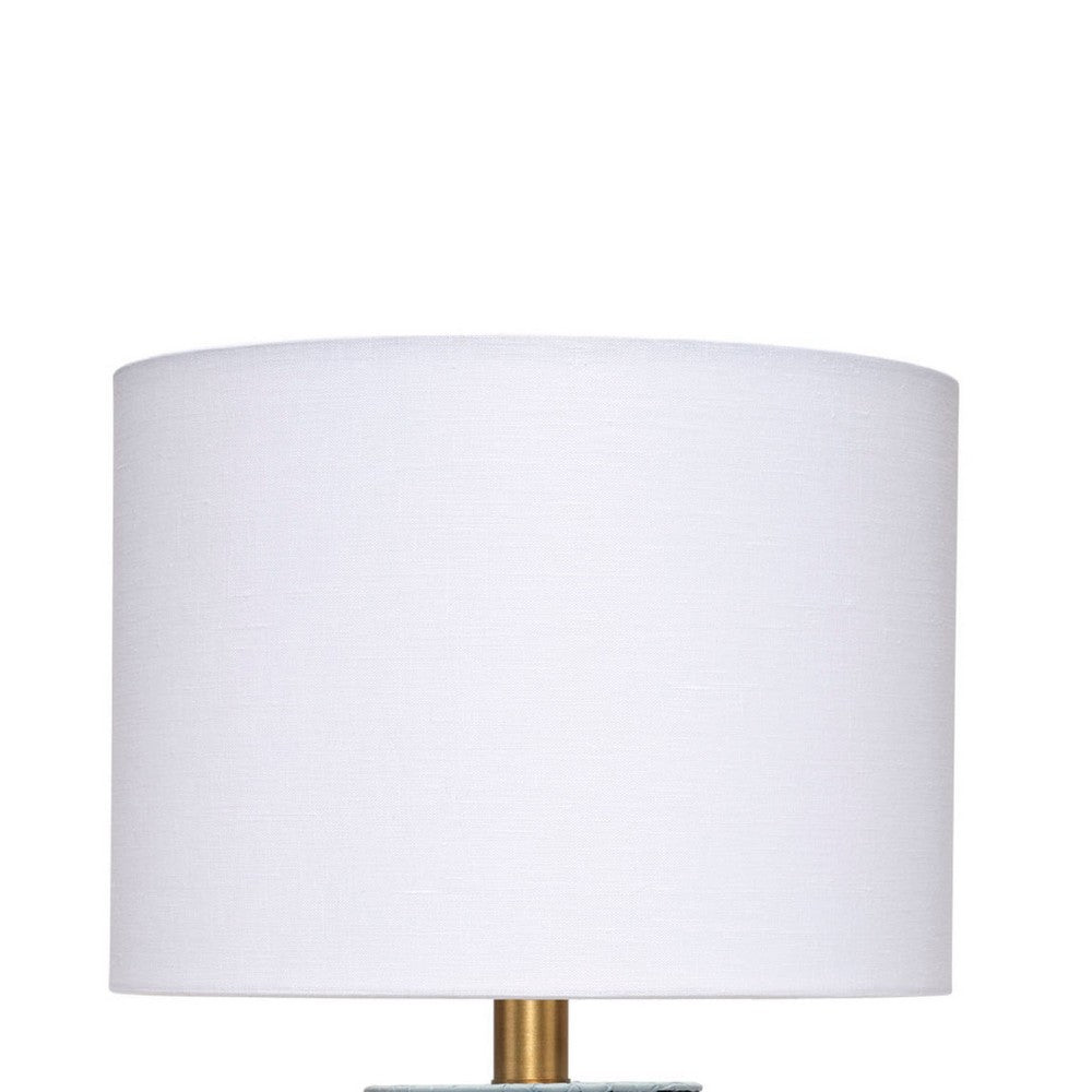 Myn Table Lamp, 18 Inch, White Linen Drum Shade, Blue Leather Base  -BM334557