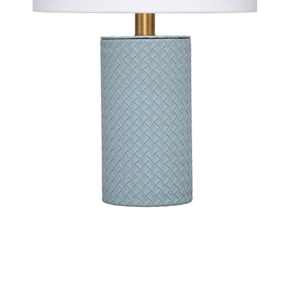 Myn Table Lamp, 18 Inch, White Linen Drum Shade, Blue Leather Base  -BM334557