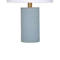 Myn Table Lamp, 18 Inch, White Linen Drum Shade, Blue Leather Base  -BM334557