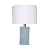 Myn Table Lamp, 18 Inch, White Linen Drum Shade, Blue Leather Base  -BM334557