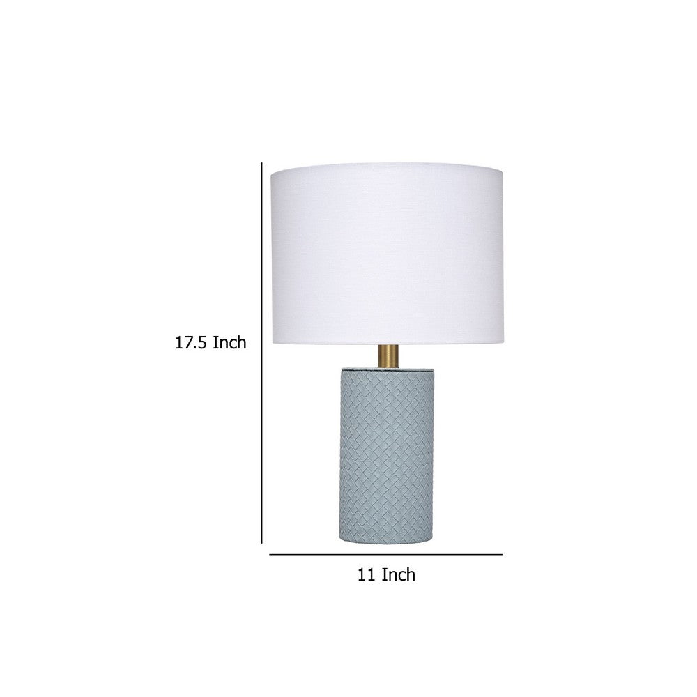 Myn Table Lamp, 18 Inch, White Linen Drum Shade, Blue Leather Base  -BM334557