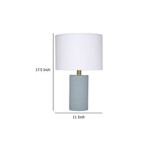 Myn Table Lamp, 18 Inch, White Linen Drum Shade, Blue Leather Base  -BM334557