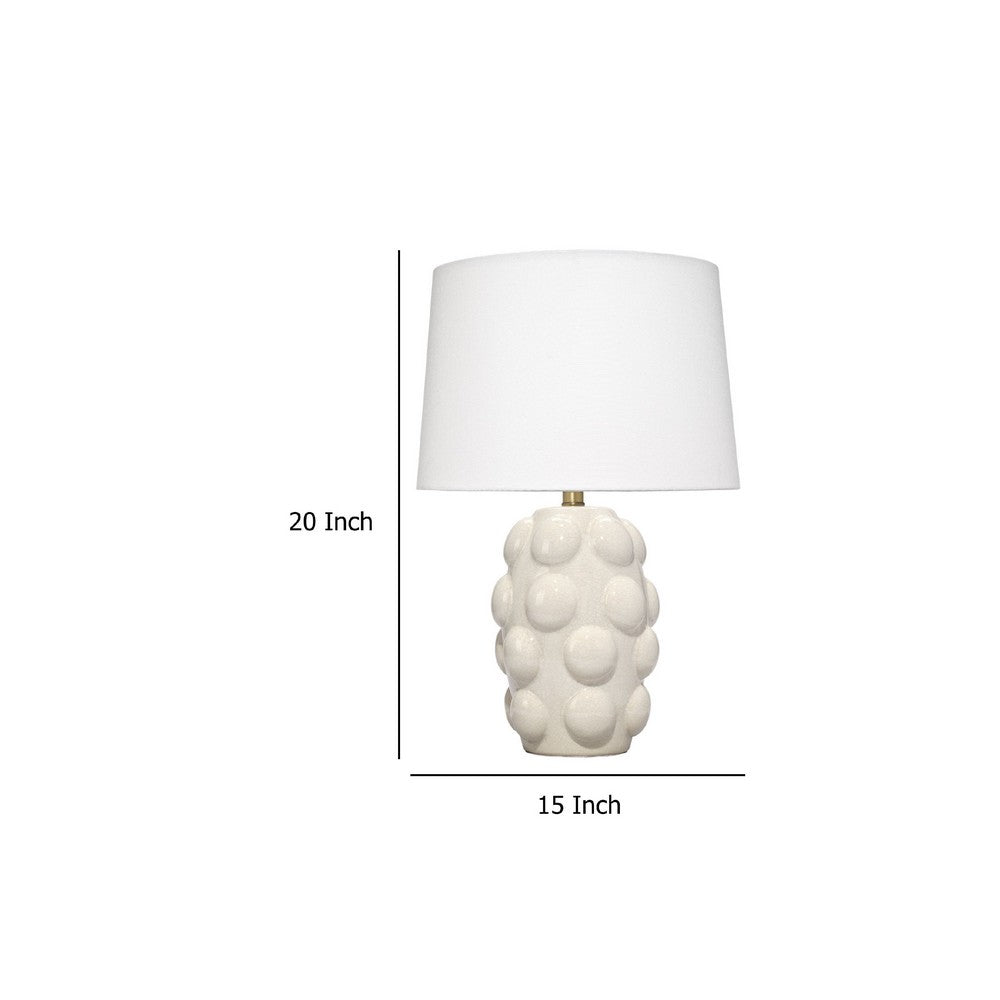 Lizy Accent Table Lamp, White Linen Shade, Bubble Ceramic Base 20 Inch -BM334558