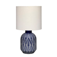Hyla Accent Table Lamp, 17 Inch, Cream Linen, Blue Geometric Ceramic -BM334559