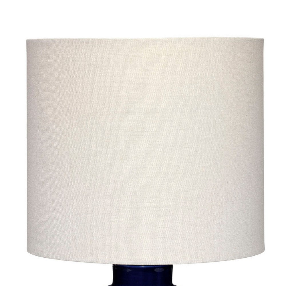 Hyla Accent Table Lamp, 17 Inch, Cream Linen, Blue Geometric Ceramic -BM334559