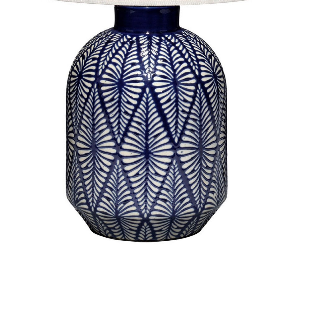 Hyla Accent Table Lamp, 17 Inch, Cream Linen, Blue Geometric Ceramic -BM334559