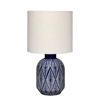 Hyla Accent Table Lamp, 17 Inch, Cream Linen, Blue Geometric Ceramic -BM334559