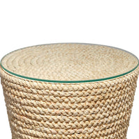 Grix Side Table, 20 Inch Tempered Glass Round Top, Braided Hourglass -BM334560