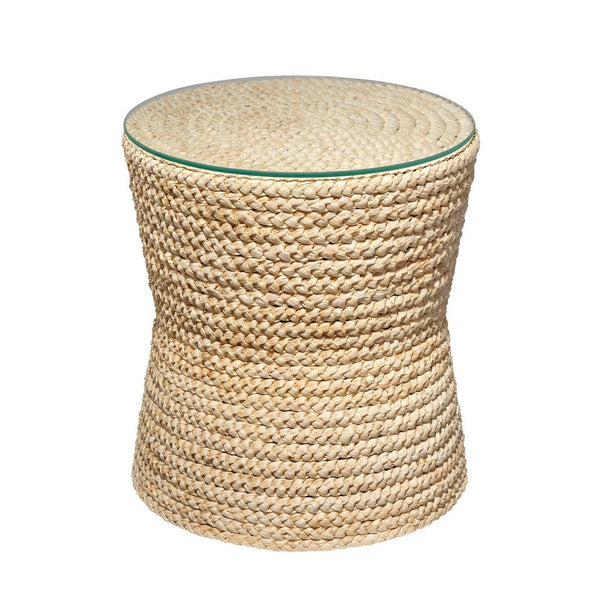 Grix Side Table, 20 Inch Tempered Glass Round Top, Braided Hourglass -BM334560