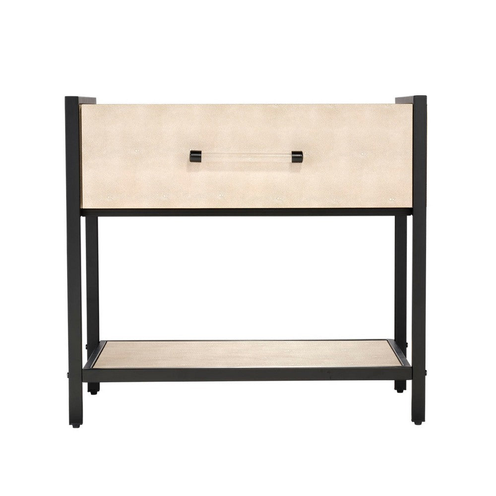 Caz Side Table, 1 Drawer, Black Frame, Faux Shagreen Leather, 26 Inch -BM334563
