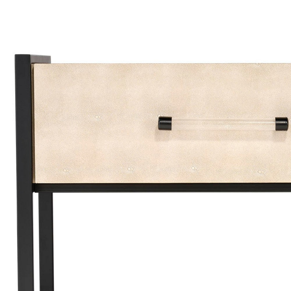 Caz Side Table, 1 Drawer, Black Frame, Faux Shagreen Leather, 26 Inch -BM334563