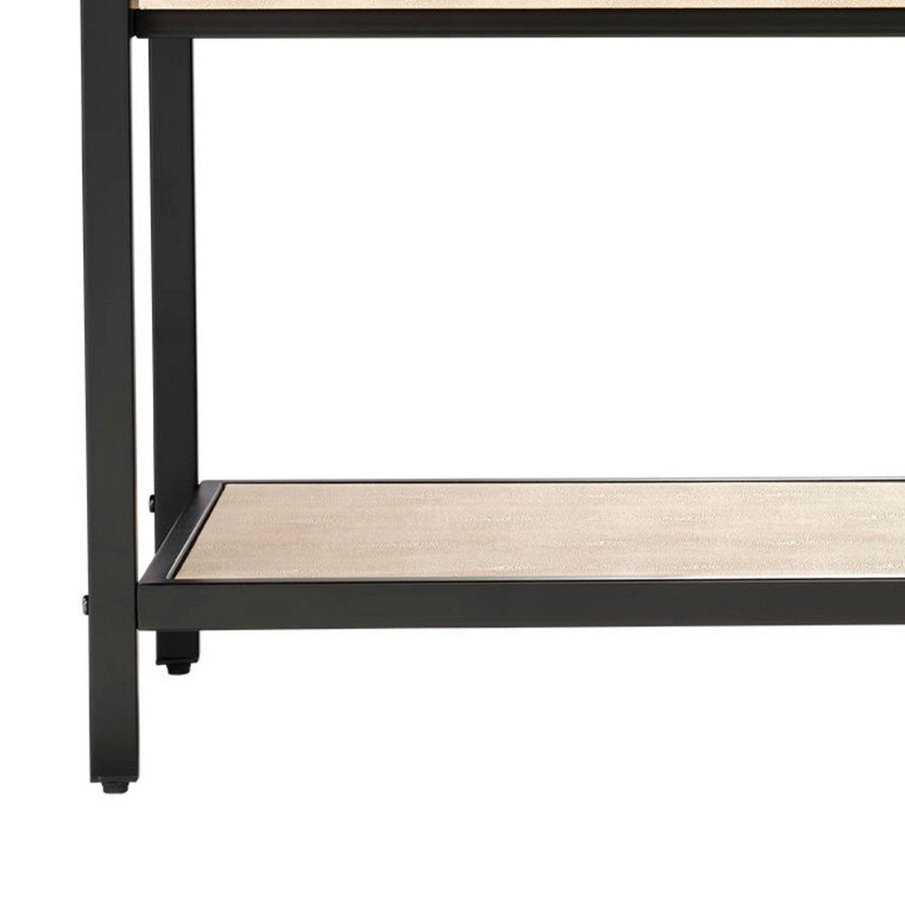 Caz Side Table, 1 Drawer, Black Frame, Faux Shagreen Leather, 26 Inch -BM334563