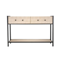 Caz 48 Inch 2 Drawers Sofa Console Table w Black Frame, Faux Leather -BM334564