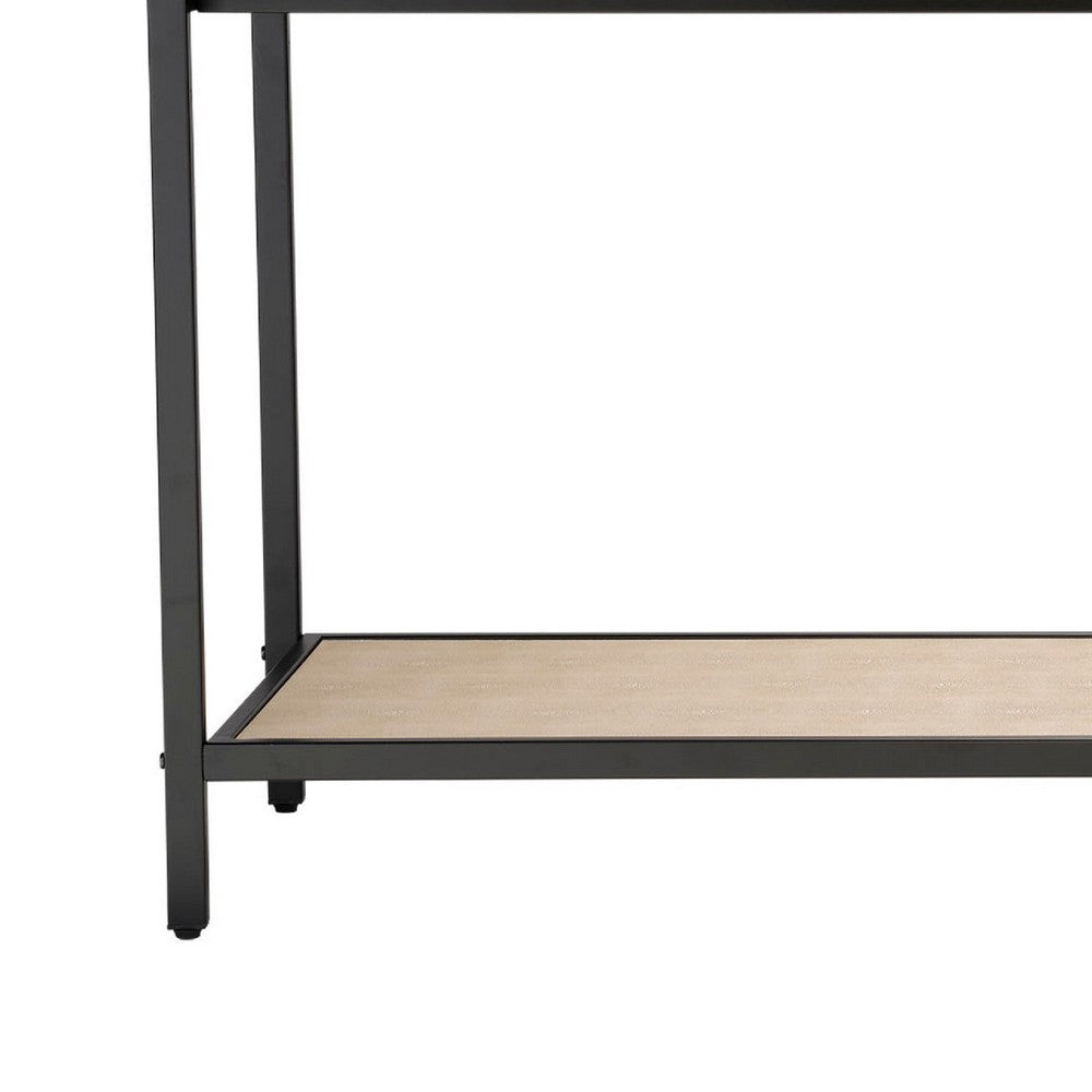 Caz 48 Inch 2 Drawers Sofa Console Table w Black Frame, Faux Leather -BM334564