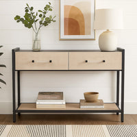 Caz 48 Inch 2 Drawers Sofa Console Table w Black Frame, Faux Leather -BM334564