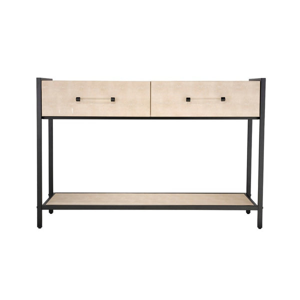 Caz 48 Inch 2 Drawers Sofa Console Table w Black Frame, Faux Leather -BM334564