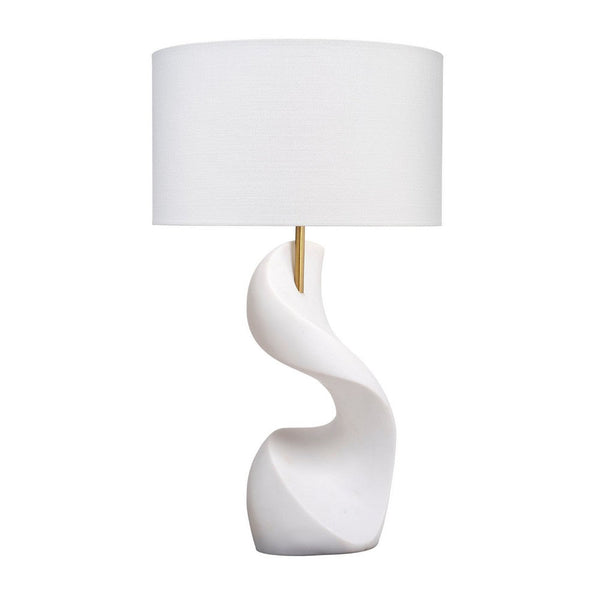 Koz Accent Table Lamp, Linen Shade, White Curved Sculpture 32 Inch -BM334565