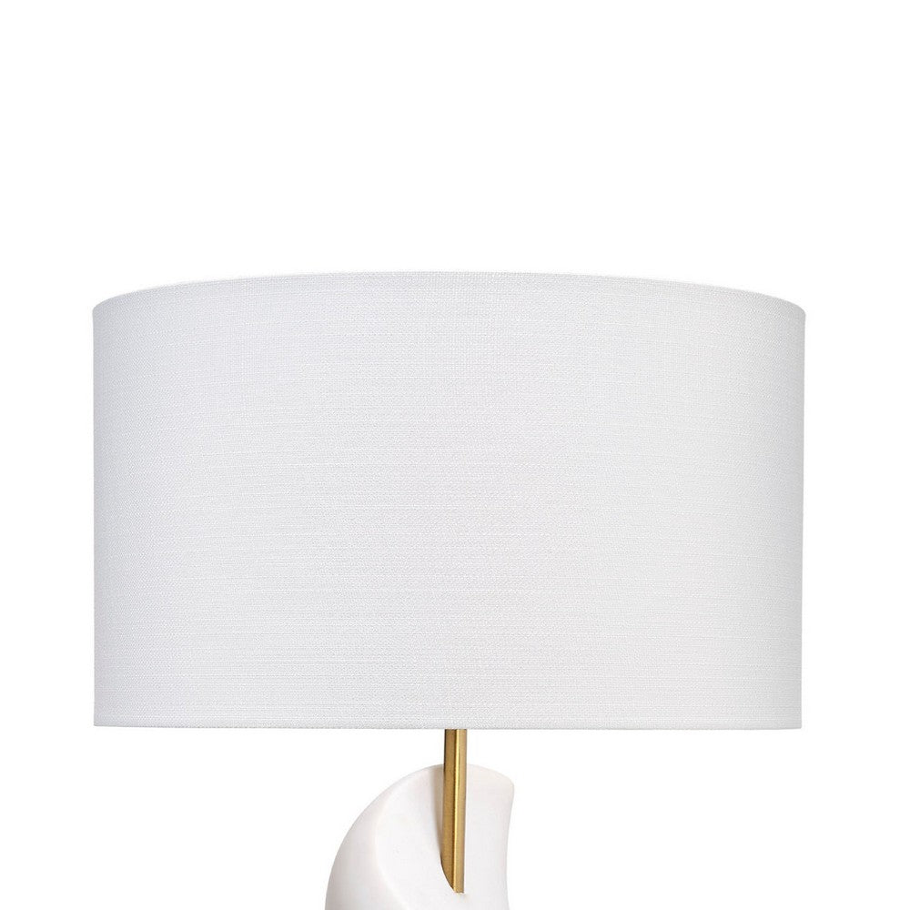 Koz Accent Table Lamp, Linen Shade, White Curved Sculpture 32 Inch -BM334565