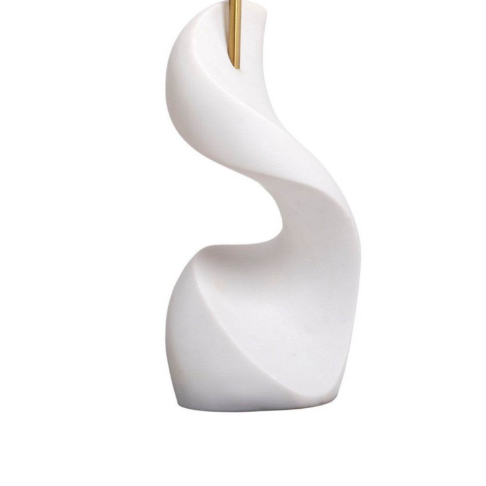 Koz Accent Table Lamp, Linen Shade, White Curved Sculpture 32 Inch -BM334565