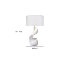 Koz Accent Table Lamp, Linen Shade, White Curved Sculpture 32 Inch -BM334565