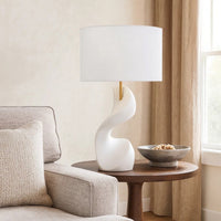 Koz Accent Table Lamp, Linen Shade, White Curved Sculpture 32 Inch -BM334565