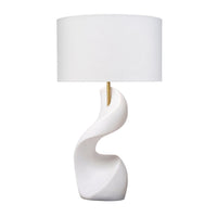 Koz Accent Table Lamp, Linen Shade, White Curved Sculpture 32 Inch -BM334565