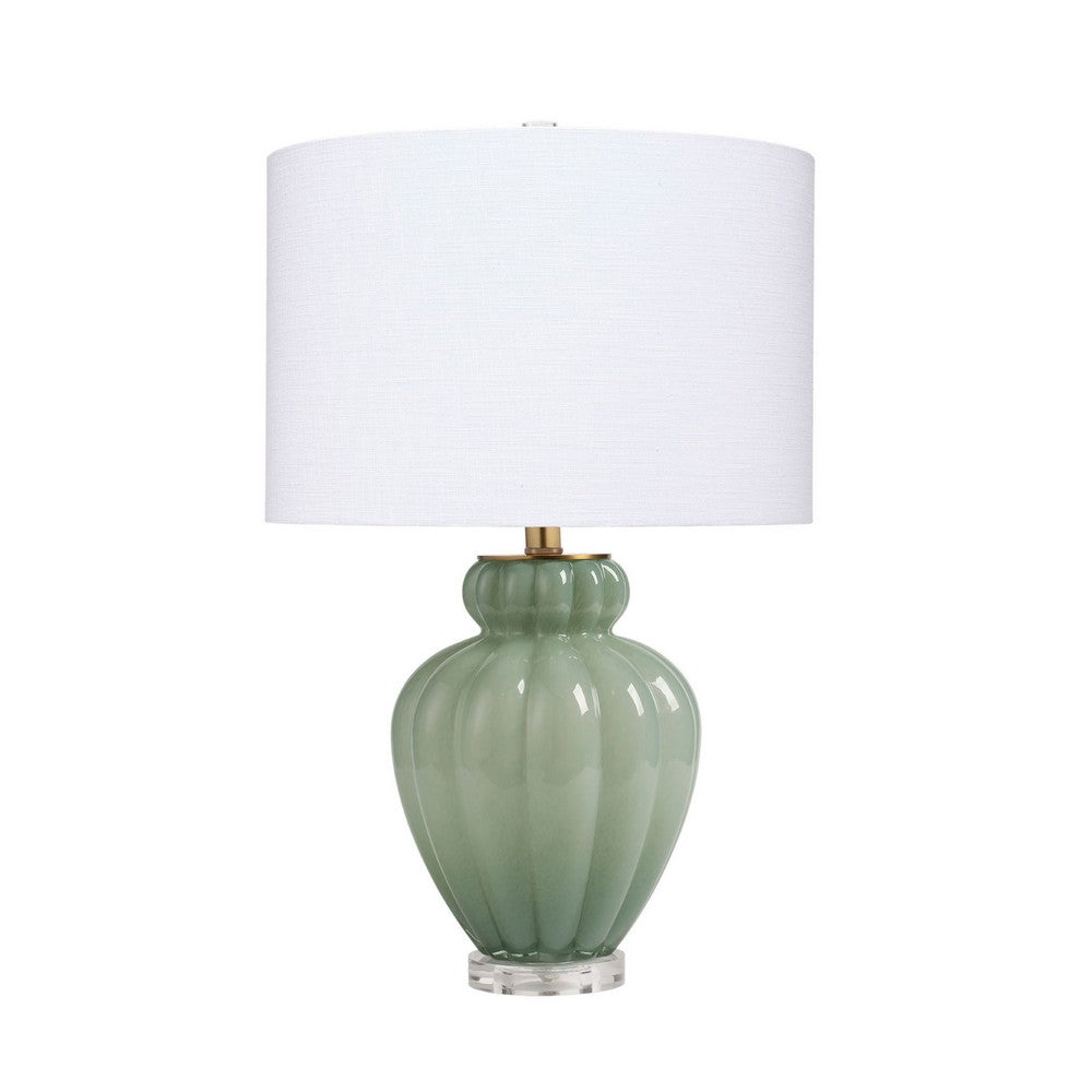 Aggy Accent Table Lamp, White Linen Shade, Green Glass Base 23 Inch -BM334566