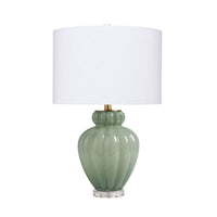 Aggy Accent Table Lamp, White Linen Shade, Green Glass Base 23 Inch -BM334566