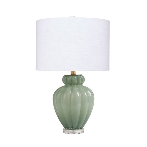 Aggy Accent Table Lamp, White Linen Shade, Green Glass Base 23 Inch -BM334566