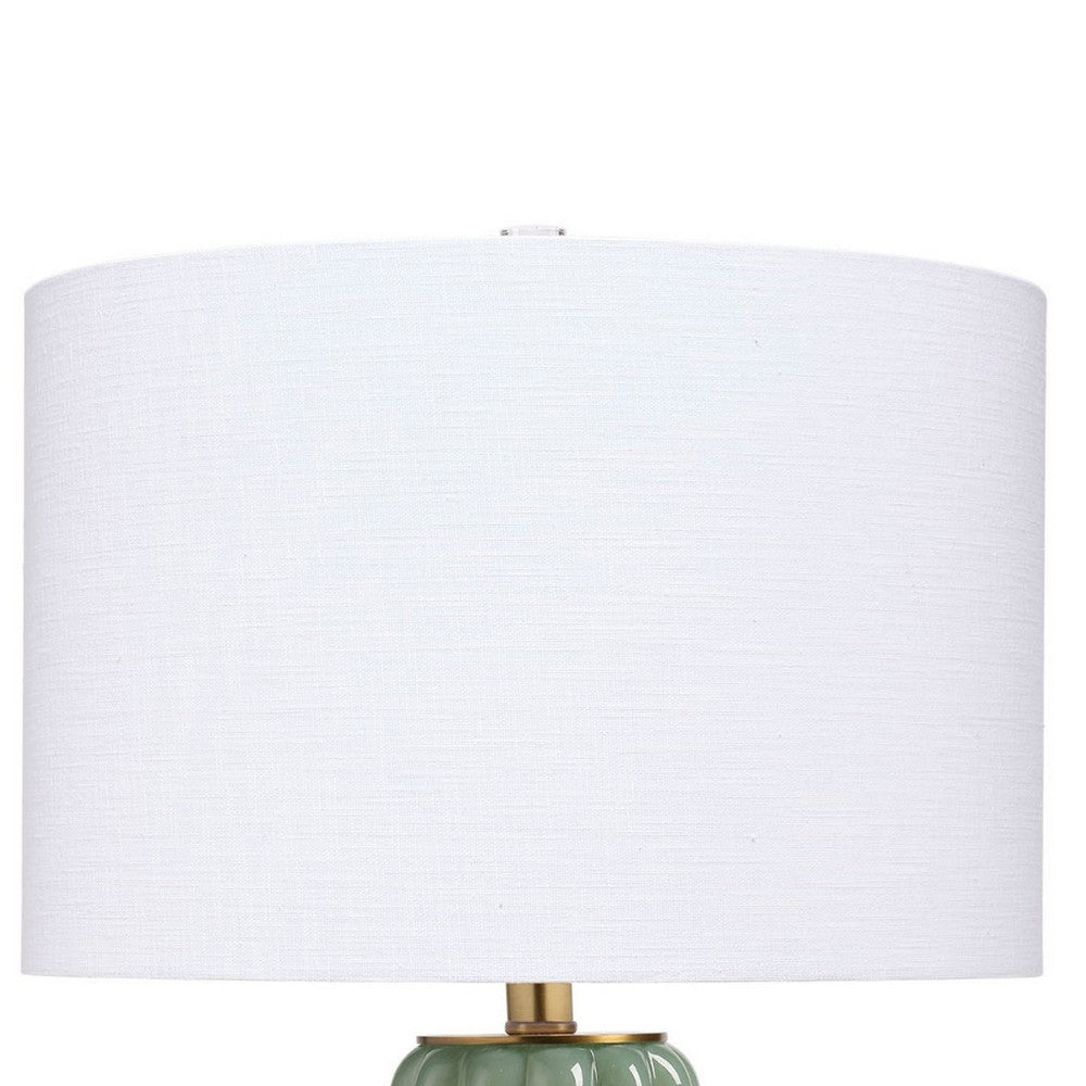 Aggy Accent Table Lamp, White Linen Shade, Green Glass Base 23 Inch -BM334566