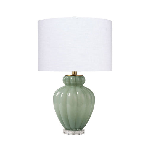 Aggy Accent Table Lamp, White Linen Shade, Green Glass Base 23 Inch -BM334566