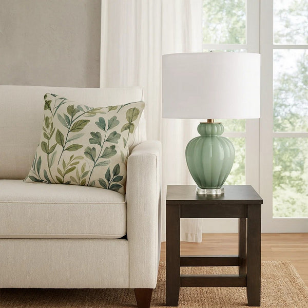 Aggy Accent Table Lamp, White Linen Shade, Green Glass Base 23 Inch -BM334566