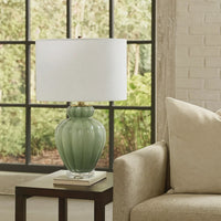 Aggy Accent Table Lamp, White Linen Shade, Green Glass Base 23 Inch -BM334566