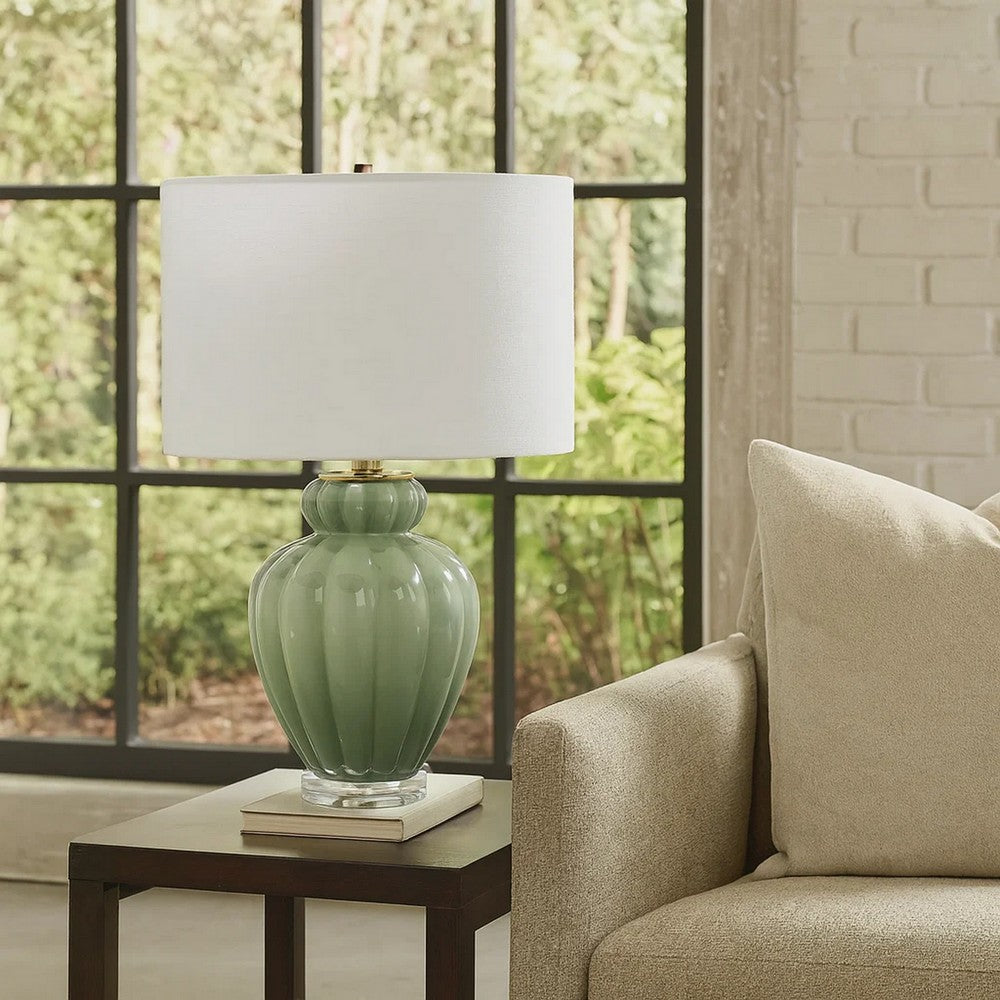 Aggy Accent Table Lamp, White Linen Shade, Green Glass Base 23 Inch -BM334566