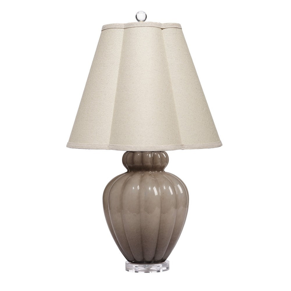 Aggy Accent Table Lamp, 23 Inch, Linen Scallop Shade, Taupe Glass Base -BM334567