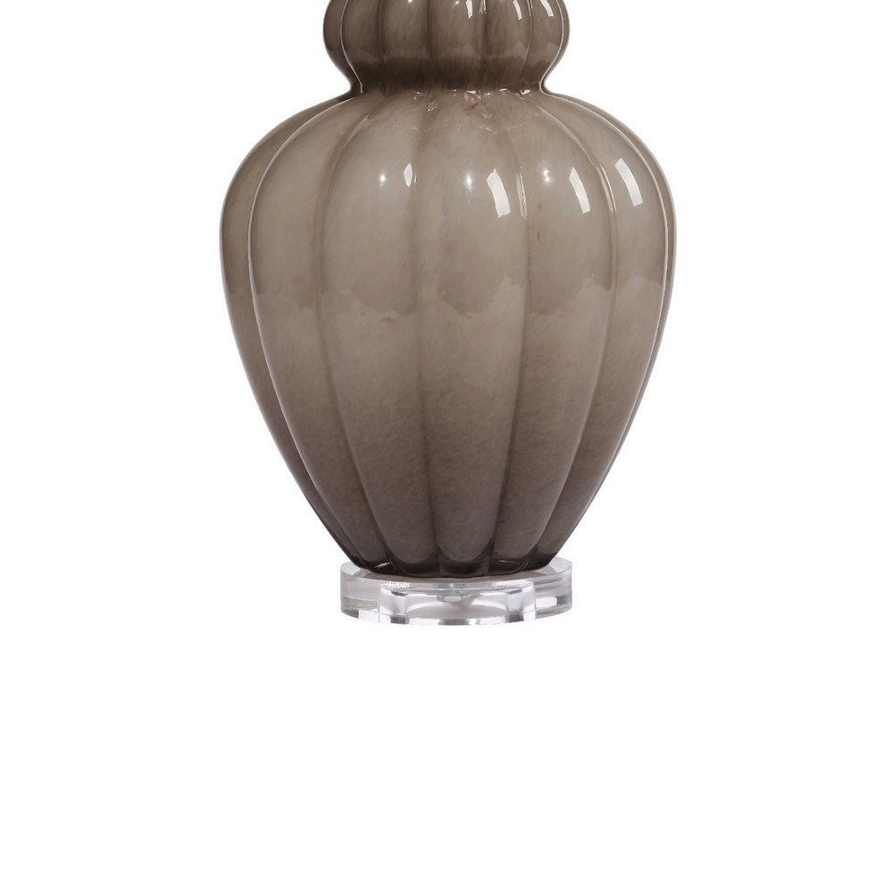 Aggy Accent Table Lamp, 23 Inch, Linen Scallop Shade, Taupe Glass Base -BM334567
