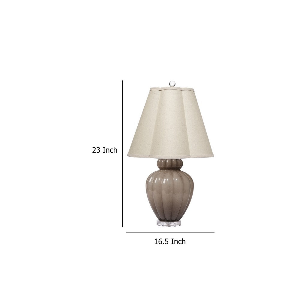 Aggy Accent Table Lamp, 23 Inch, Linen Scallop Shade, Taupe Glass Base -BM334567