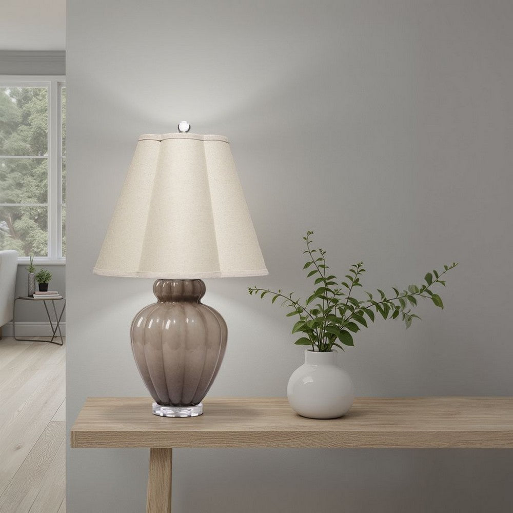 Aggy Accent Table Lamp, 23 Inch, Linen Scallop Shade, Taupe Glass Base -BM334567