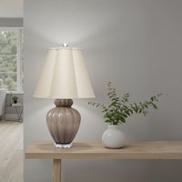 Aggy Accent Table Lamp, 23 Inch, Linen Scallop Shade, Taupe Glass Base -BM334567