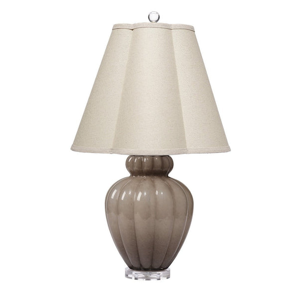 Aggy Accent Table Lamp, 23 Inch, Linen Scallop Shade, Taupe Glass Base -BM334567