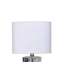 Flix Accent Table Lamp, 23 Inch, White Linen, Blue Scalloped Ceramic -BM334568