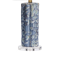 Flix Accent Table Lamp, 23 Inch, White Linen, Blue Scalloped Ceramic -BM334568