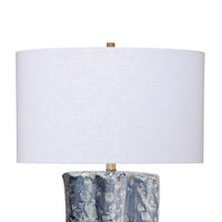 Flix Accent Table Lamp, 28 Inch, White Linen, Blue Scalloped Ceramic -BM334569