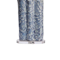 Flix Accent Table Lamp, 28 Inch, White Linen, Blue Scalloped Ceramic -BM334569