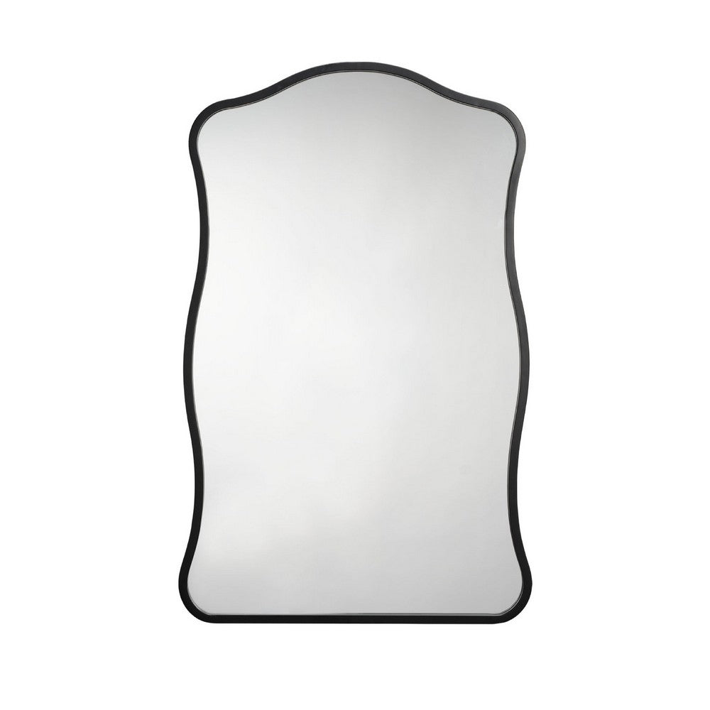 Ari Wall Mirror, 38 Inch, Black Metal Wavy Frame, Hand Forged Iron -BM334570